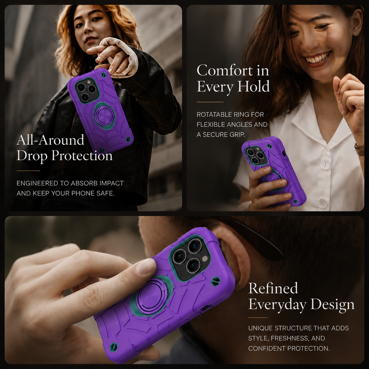 Premium iPhone Case Rugged Military Grade Protective Cover Dual Layer Shockproof Armor Ring Holder Magnetic Car Mount Compatible Full Body Protection Design