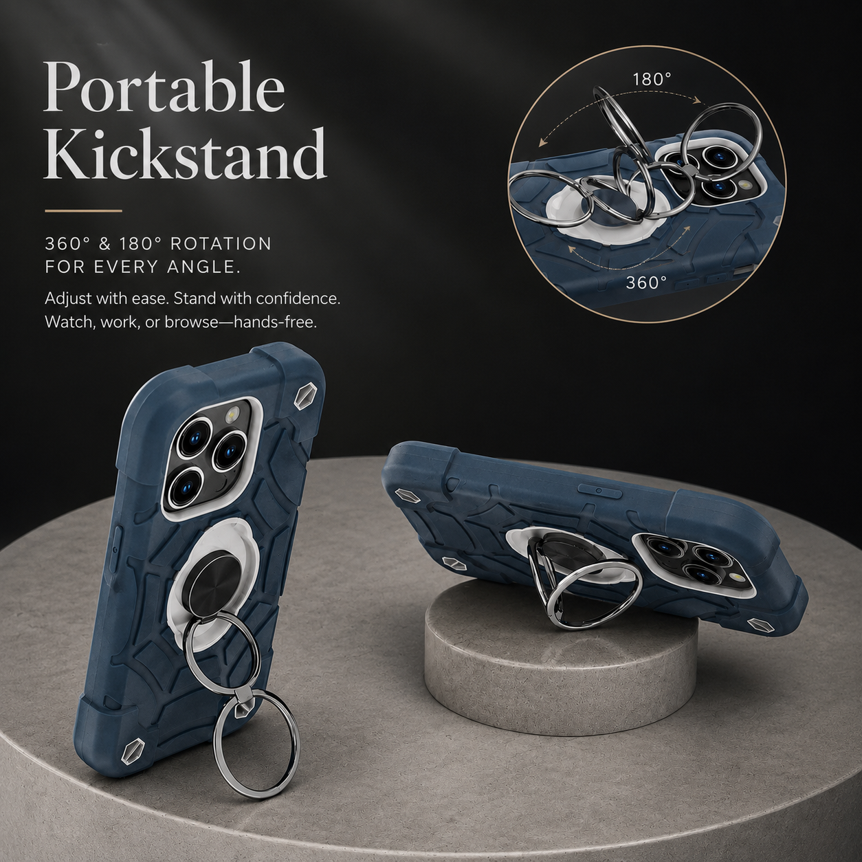 Premium iPhone Case Rugged Military Grade Protective Cover Dual Layer Shockproof Armor Ring Holder Magnetic Car Mount Compatible Full Body Protection Design