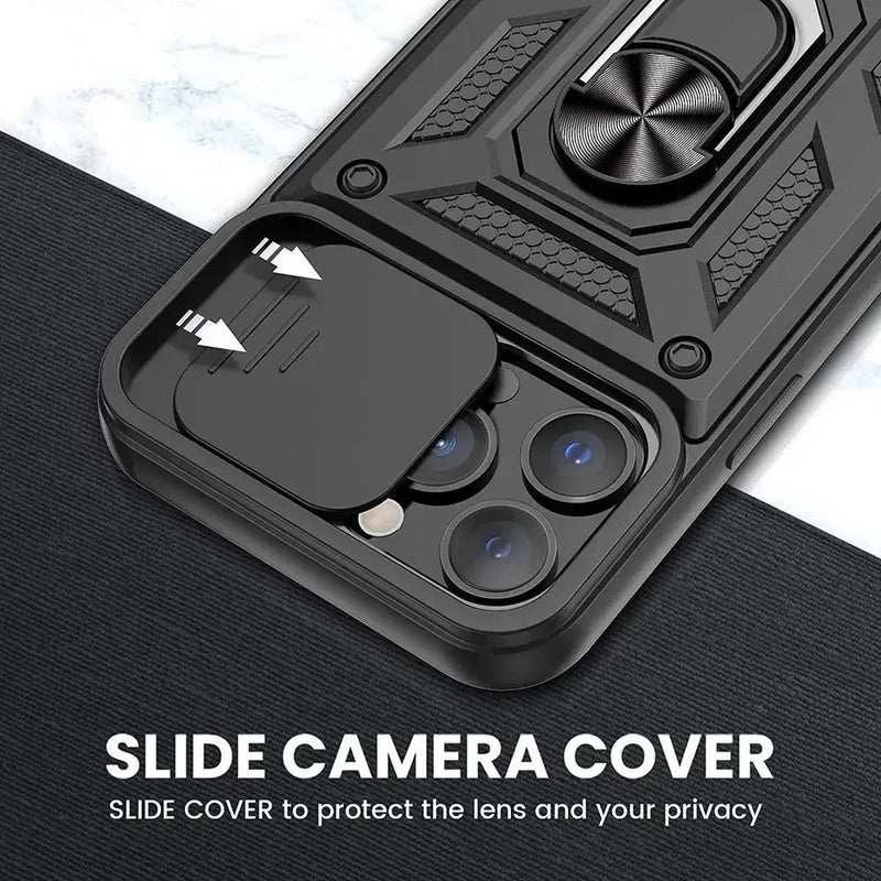 Premium iPhone Case Shockproof Armor Cover Slide Camera Lens Protector Rugged Full Body Protection TPU PC Hybrid Protective Case