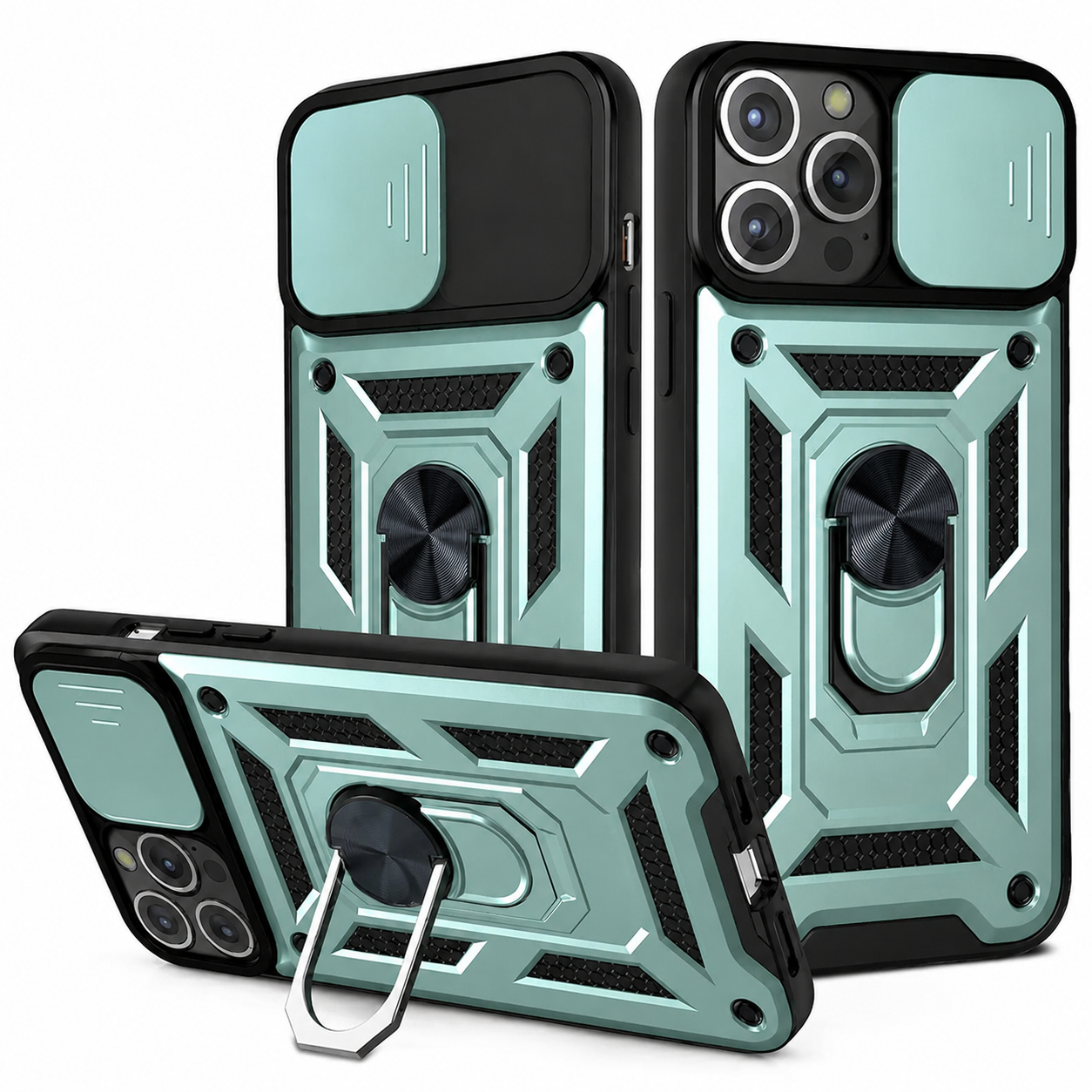 Premium iPhone Case Shockproof Armor Cover Slide Camera Lens Protector Rugged Full Body Protection TPU PC Hybrid Protective Case