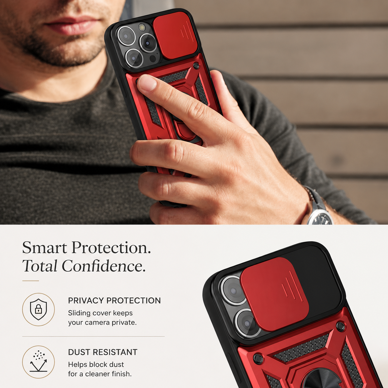 Premium iPhone Case Shockproof Armor Cover Slide Camera Lens Protector Rugged Full Body Protection TPU PC Hybrid Protective Case