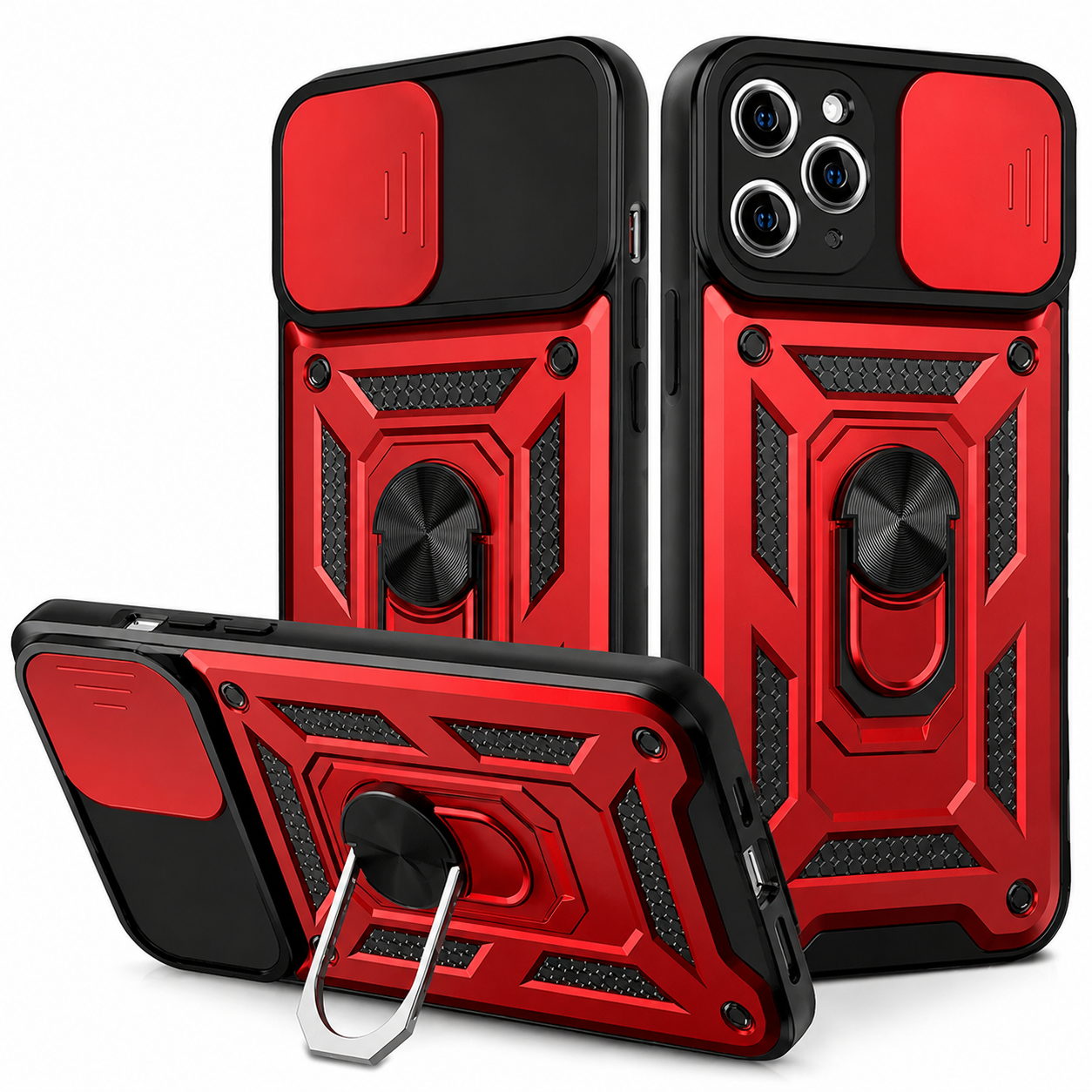 Premium iPhone Case Shockproof Armor Cover Slide Camera Lens Protector Rugged Full Body Protection TPU PC Hybrid Protective Case