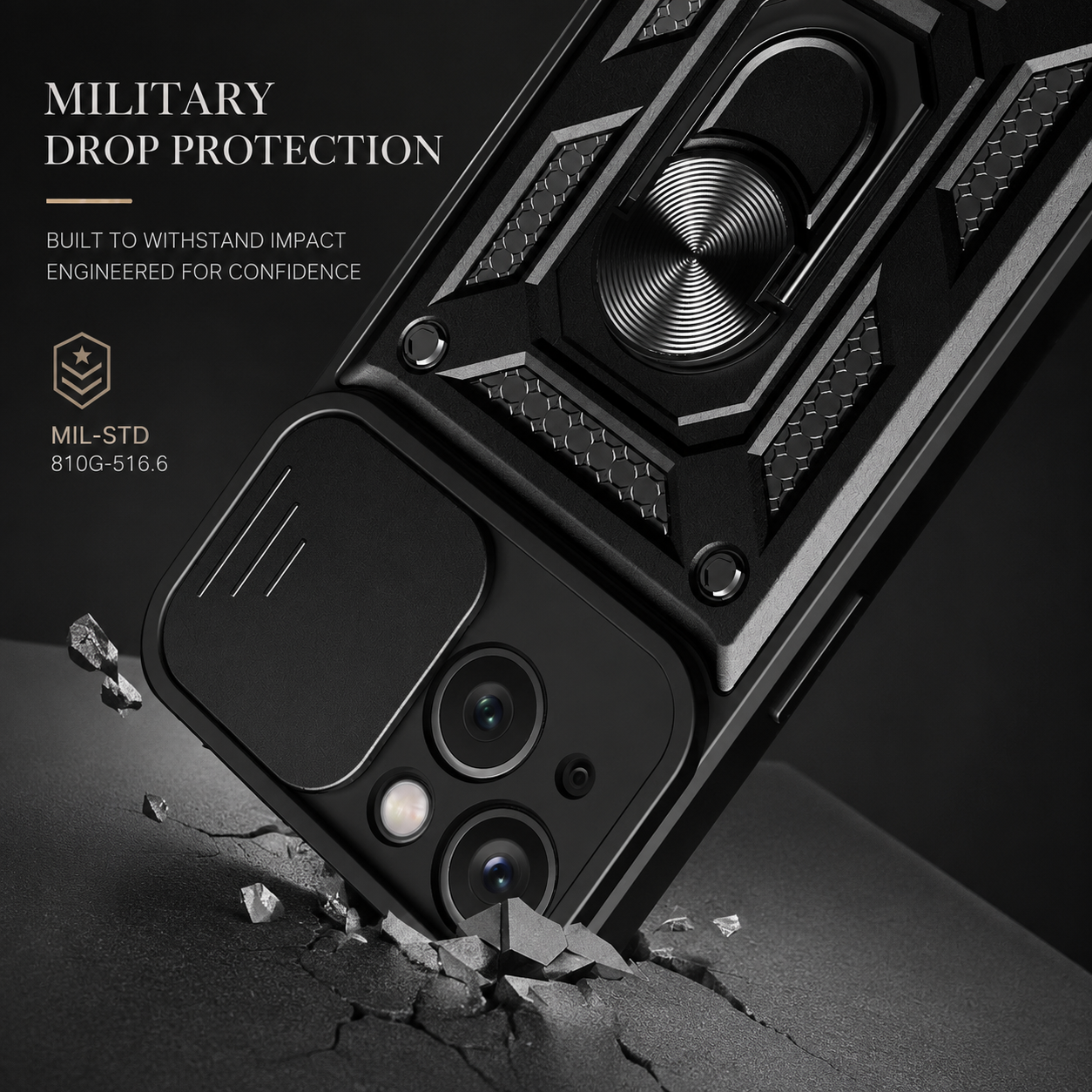 Premium iPhone Case Shockproof Armor Cover Slide Camera Lens Protector Rugged Full Body Protection TPU PC Hybrid Protective Case