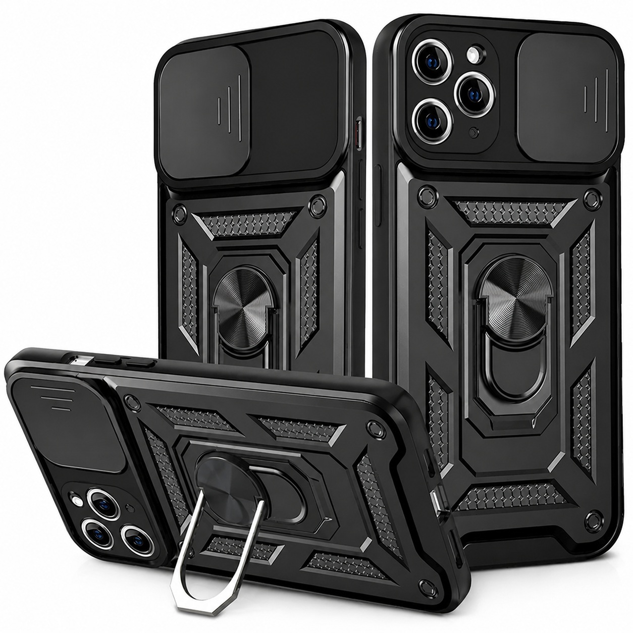Premium iPhone Case Shockproof Armor Cover Slide Camera Lens Protector Rugged Full Body Protection TPU PC Hybrid Protective Case