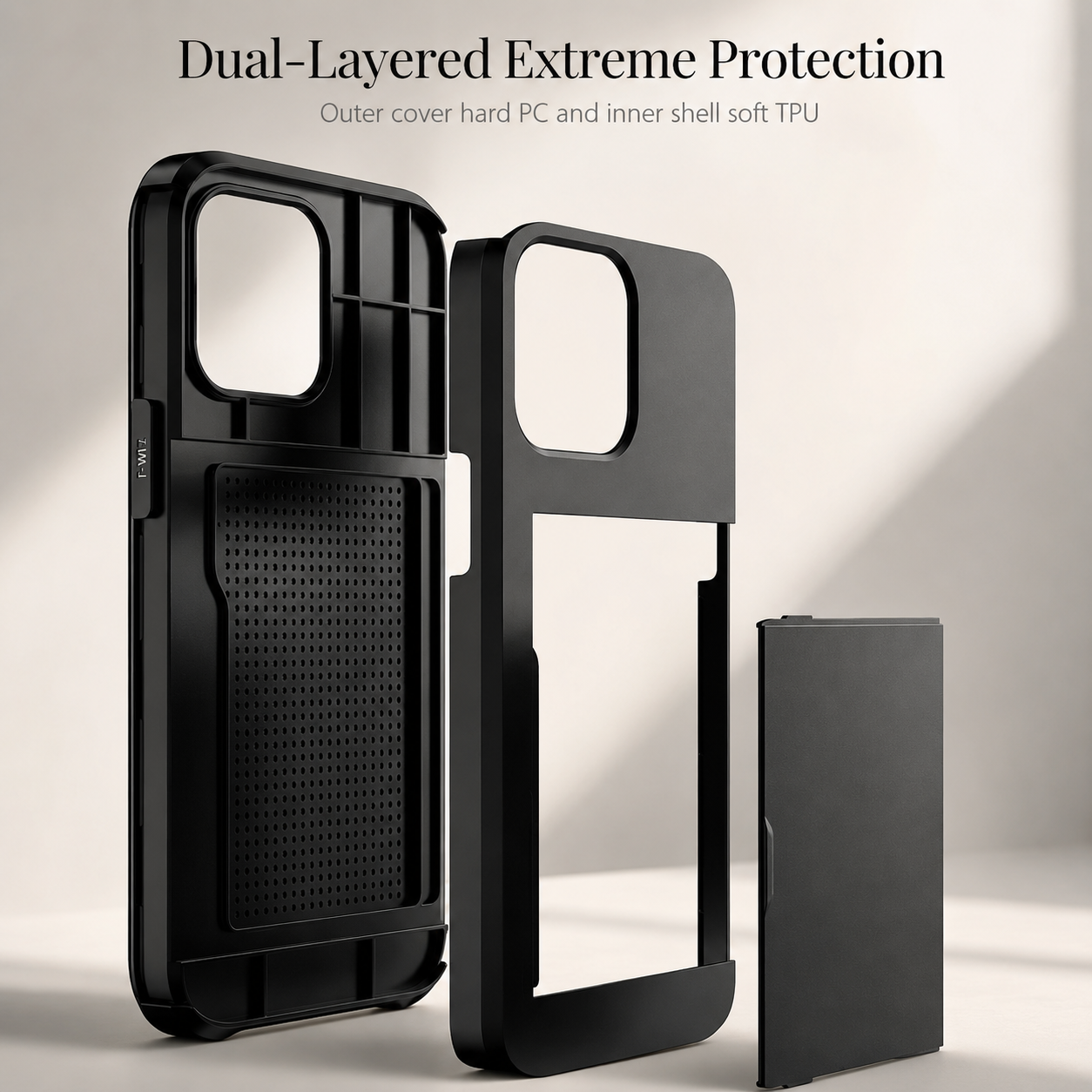 Premium iPhone Case Slide Wallet Armor Cover Card Holder Dual Layer Shockproof TPU PC Protective Design Anti Fingerprint Scratch Resistant Non Slip
