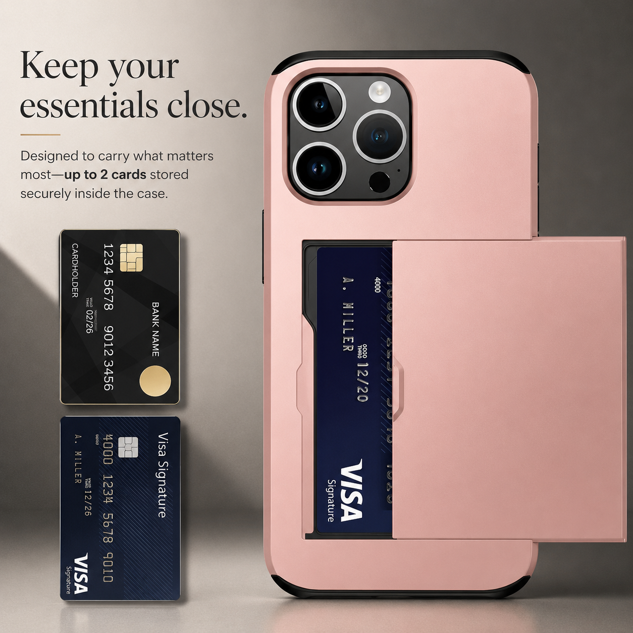 Premium iPhone Case Slide Wallet Armor Cover Card Holder Dual Layer Shockproof TPU PC Protective Design Anti Fingerprint Scratch Resistant Non Slip