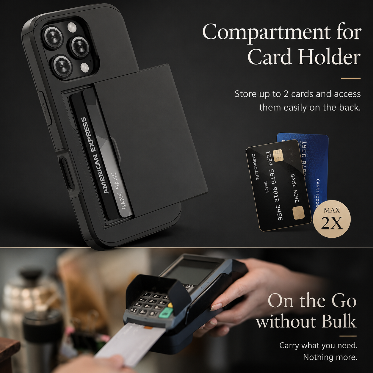 Premium iPhone Case Slide Wallet Armor Cover Card Holder Dual Layer Shockproof TPU PC Protective Design Anti Fingerprint Scratch Resistant Non Slip
