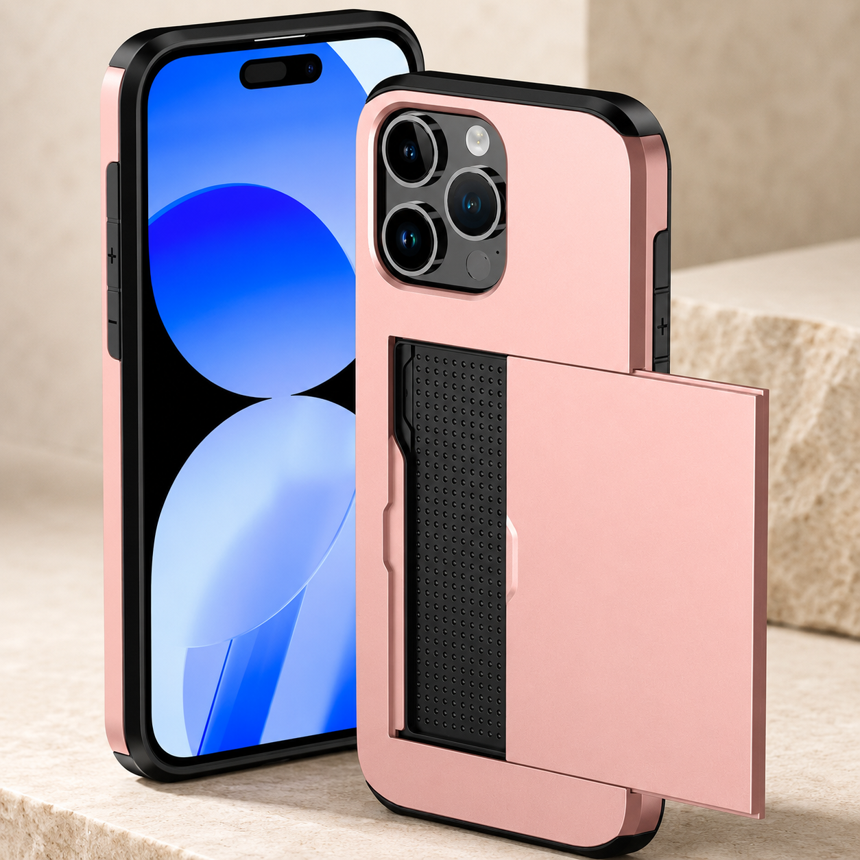 Premium iPhone Case Slide Wallet Armor Cover Card Holder Dual Layer Shockproof TPU PC Protective Design Anti Fingerprint Scratch Resistant Non Slip