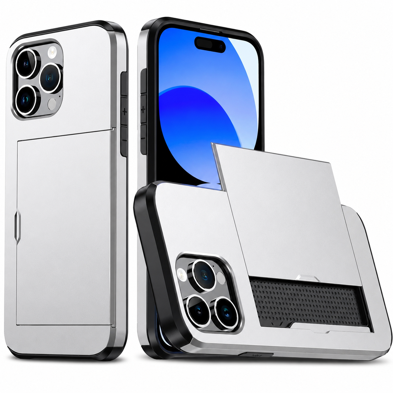 Premium iPhone Case Slide Wallet Armor Cover Card Holder Dual Layer Shockproof TPU PC Protective Design Anti Fingerprint Scratch Resistant Non Slip
