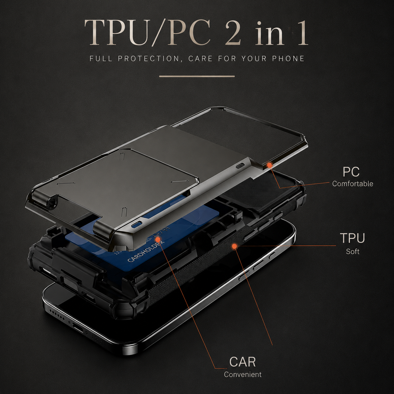 Premium iPhone Case Slide Wallet Card Holder Protective Cover Camera Lens Protection Dual Layer Shockproof Anti Scratch Non Slip Full Coverage