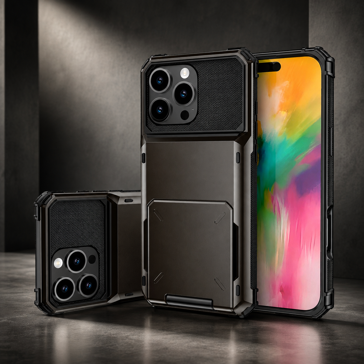 Premium iPhone Case Slide Wallet Card Holder Protective Cover Camera Lens Protection Dual Layer Shockproof Anti Scratch Non Slip Full Coverage
