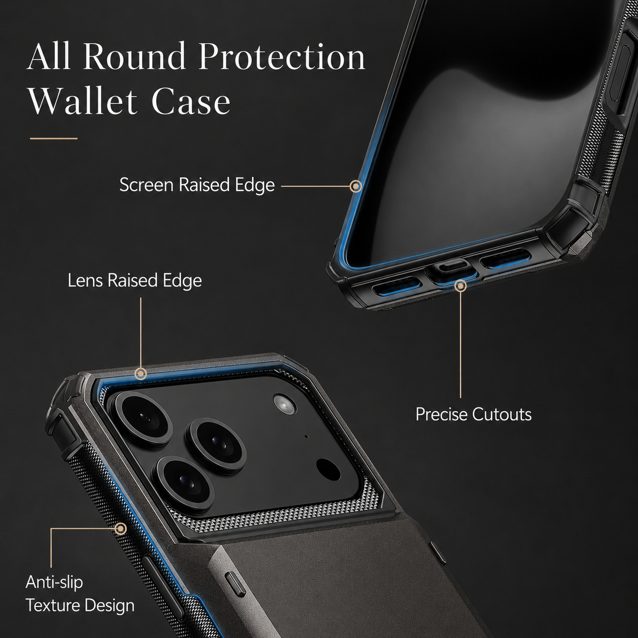 Premium iPhone Case Slide Wallet Card Holder Protective Cover Camera Lens Protection Dual Layer Shockproof Anti Scratch Non Slip Full Coverage