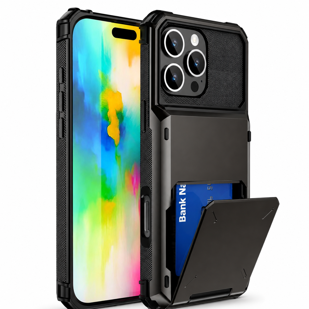 Premium iPhone Case Slide Wallet Card Holder Protective Cover Camera Lens Protection Dual Layer Shockproof Anti Scratch Non Slip Full Coverage
