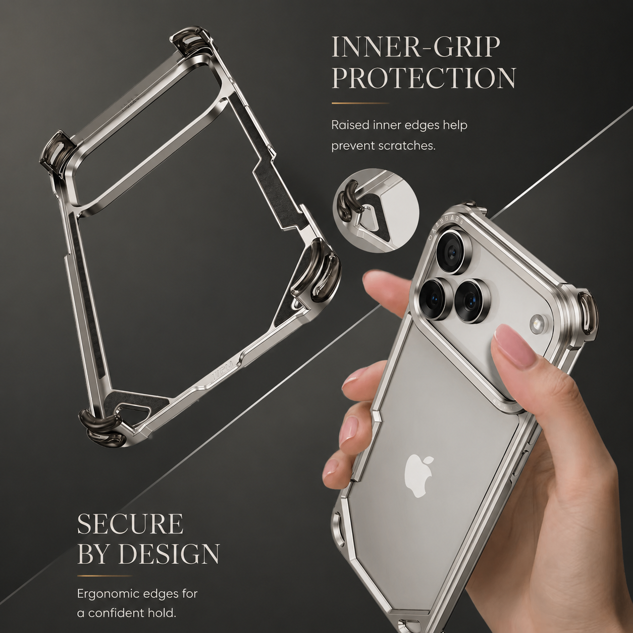 Premium iPhone Case Slim Aluminum Alloy Frameless Protective Cover Shockproof Camera Lens Protection Wireless Charging Compatible Design