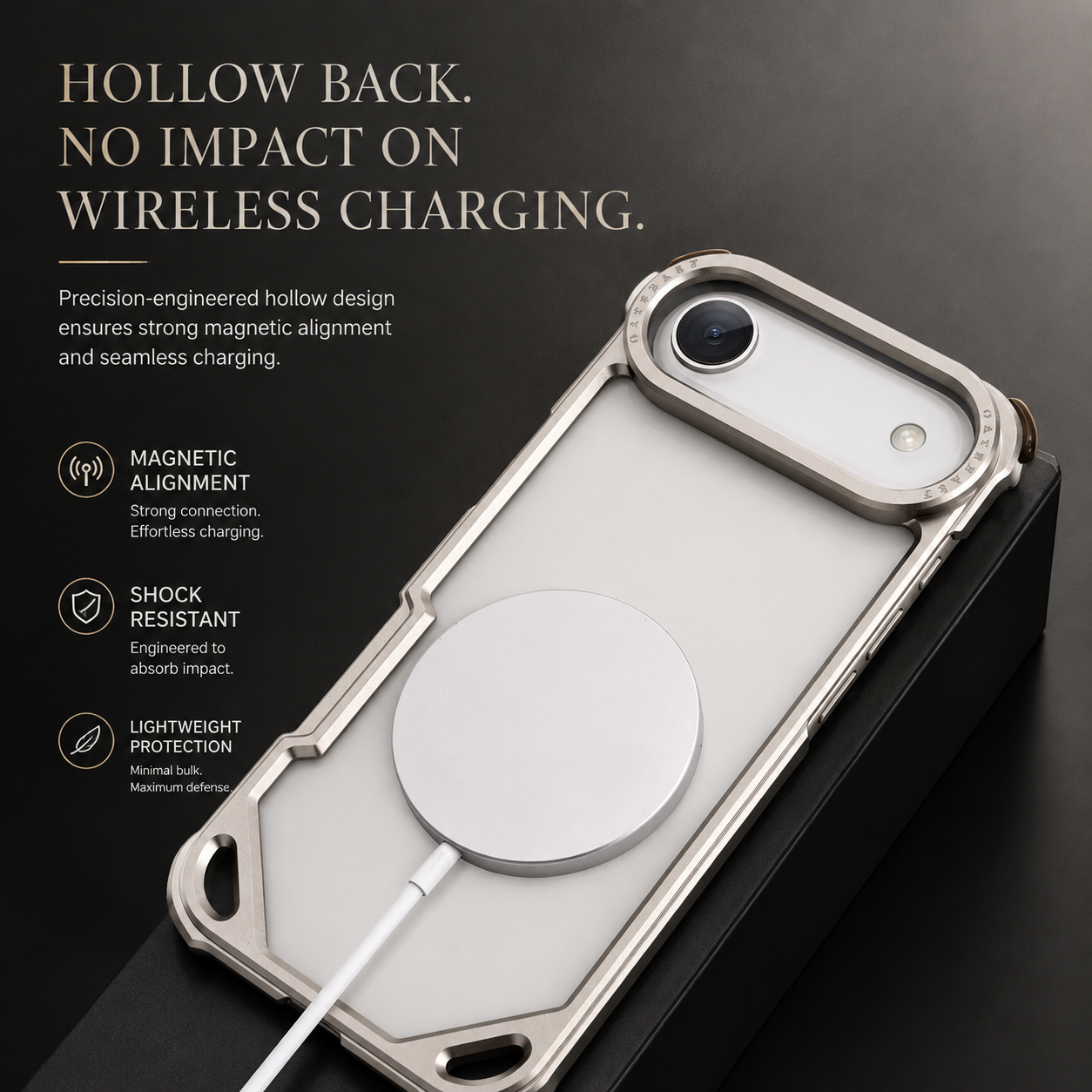 Premium iPhone Case Slim Aluminum Alloy Frameless Protective Cover Shockproof Camera Lens Protection Wireless Charging Compatible Design