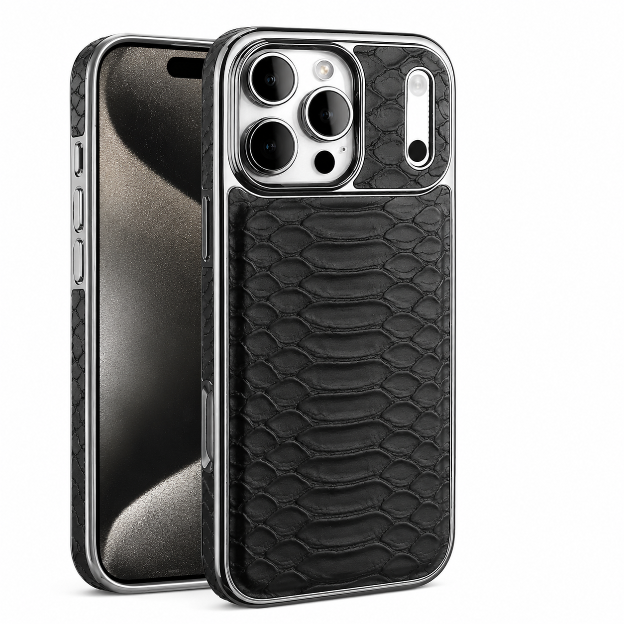 Premium iPhone Case Snake Pattern Leather Protective Cover Soft Flannel Lining Scratch Resistant Wireless Charging Slim Full Coverage