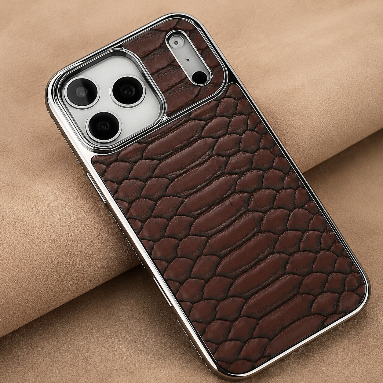 Premium iPhone Case Snake Pattern Leather Protective Cover Soft Flannel Lining Scratch Resistant Wireless Charging Slim Full Coverage