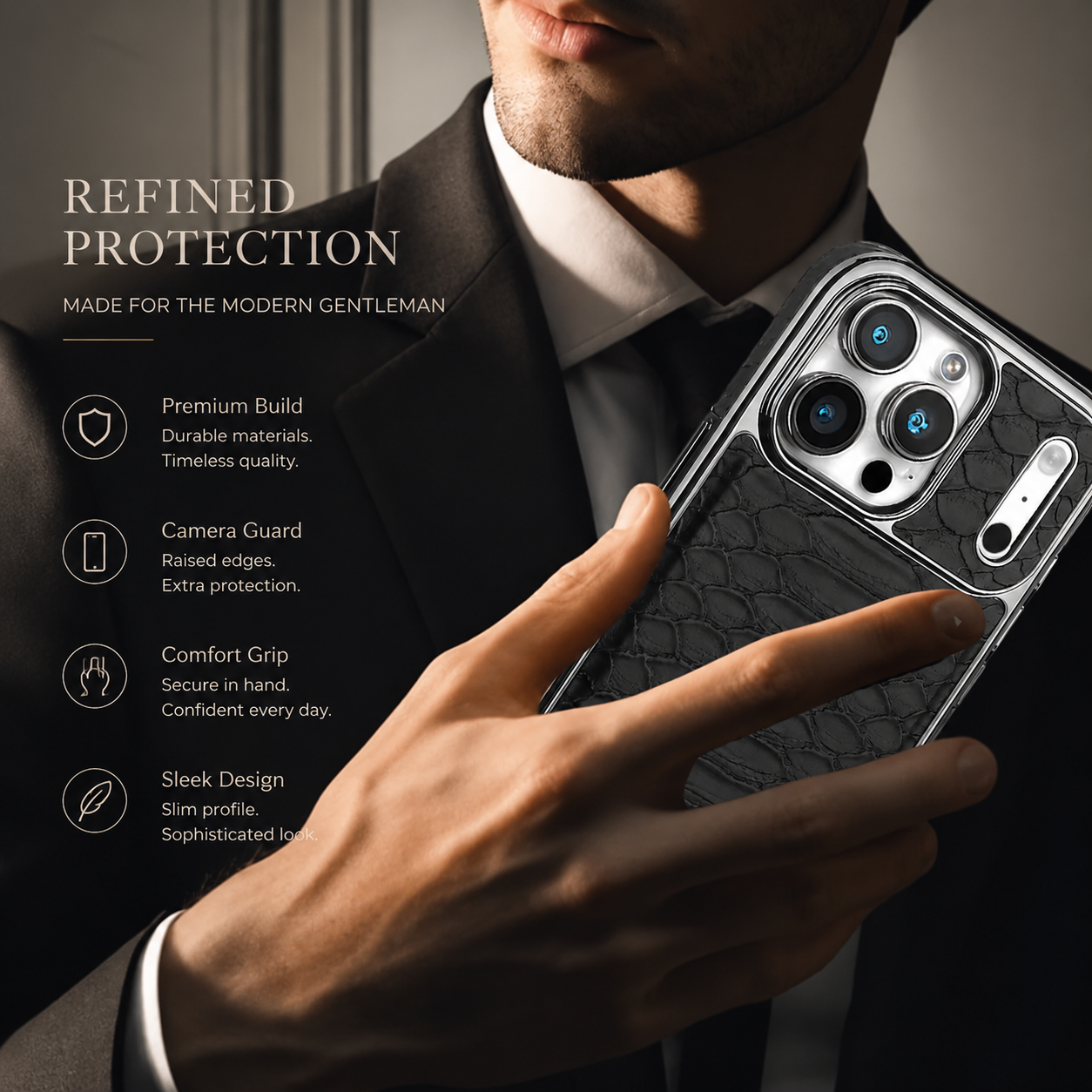 Premium iPhone Case Snake Pattern Leather Protective Cover Soft Flannel Lining Scratch Resistant Wireless Charging Slim Full Coverage