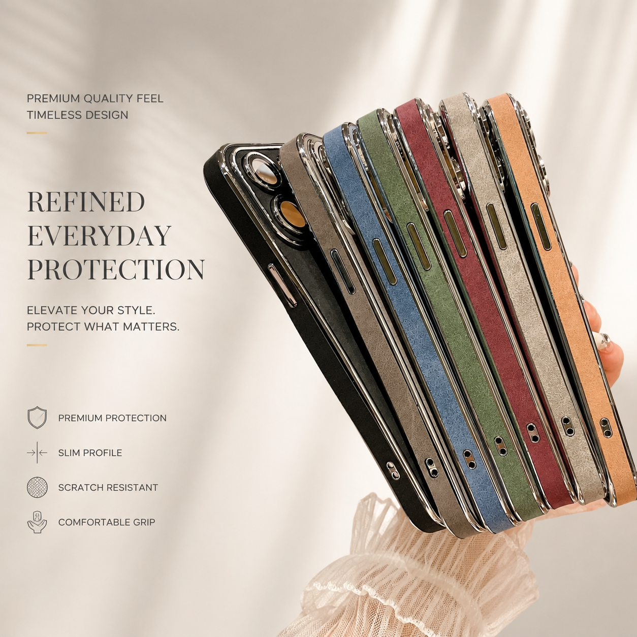 Premium iPhone Case Suede Leather Cover with Soft Silicone Edges Shockproof Camera Lens Protection Anti Scratch Non Slip Ultra Thin Slim Protective Design