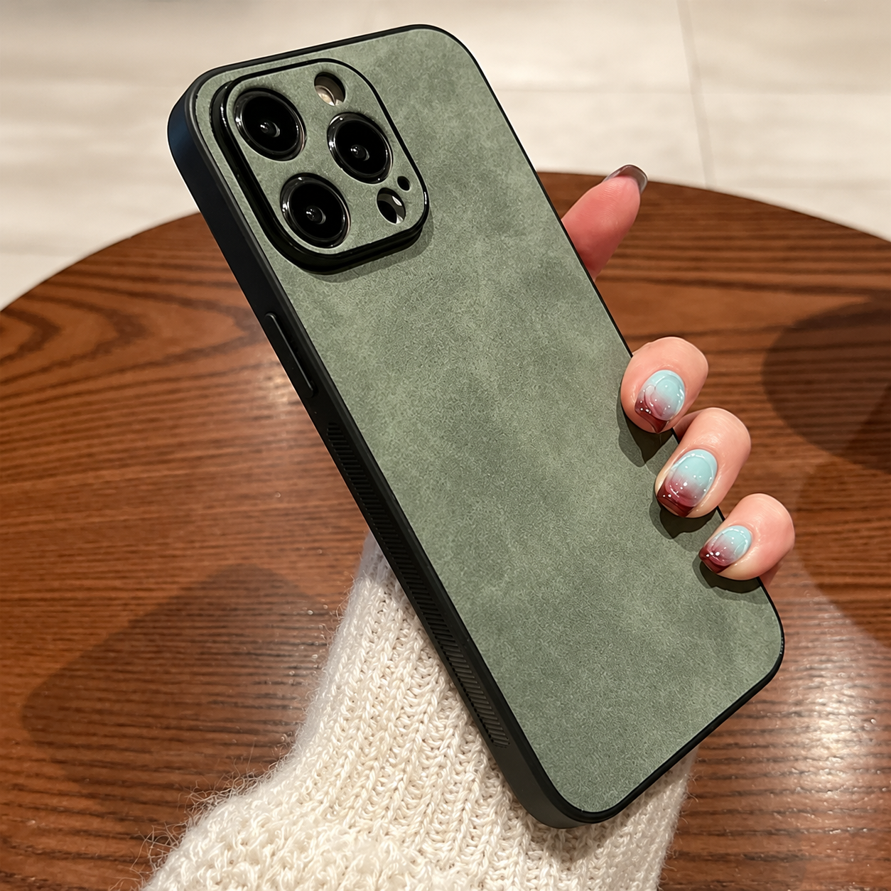 Premium iPhone Case Suede Leather Cover with Soft Silicone Edges Shockproof Camera Lens Protection Anti Scratch Non Slip Ultra Thin Slim Protective Design