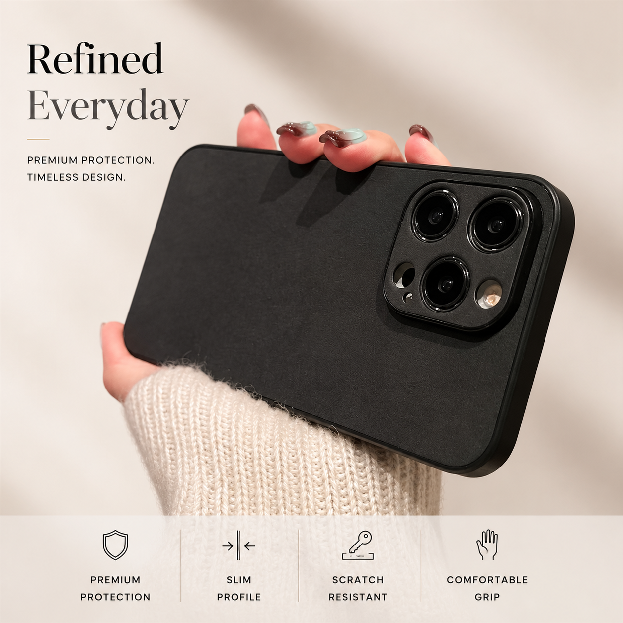 Premium iPhone Case Suede Leather Cover with Soft Silicone Edges Shockproof Camera Lens Protection Anti Scratch Non Slip Ultra Thin Slim Protective Design
