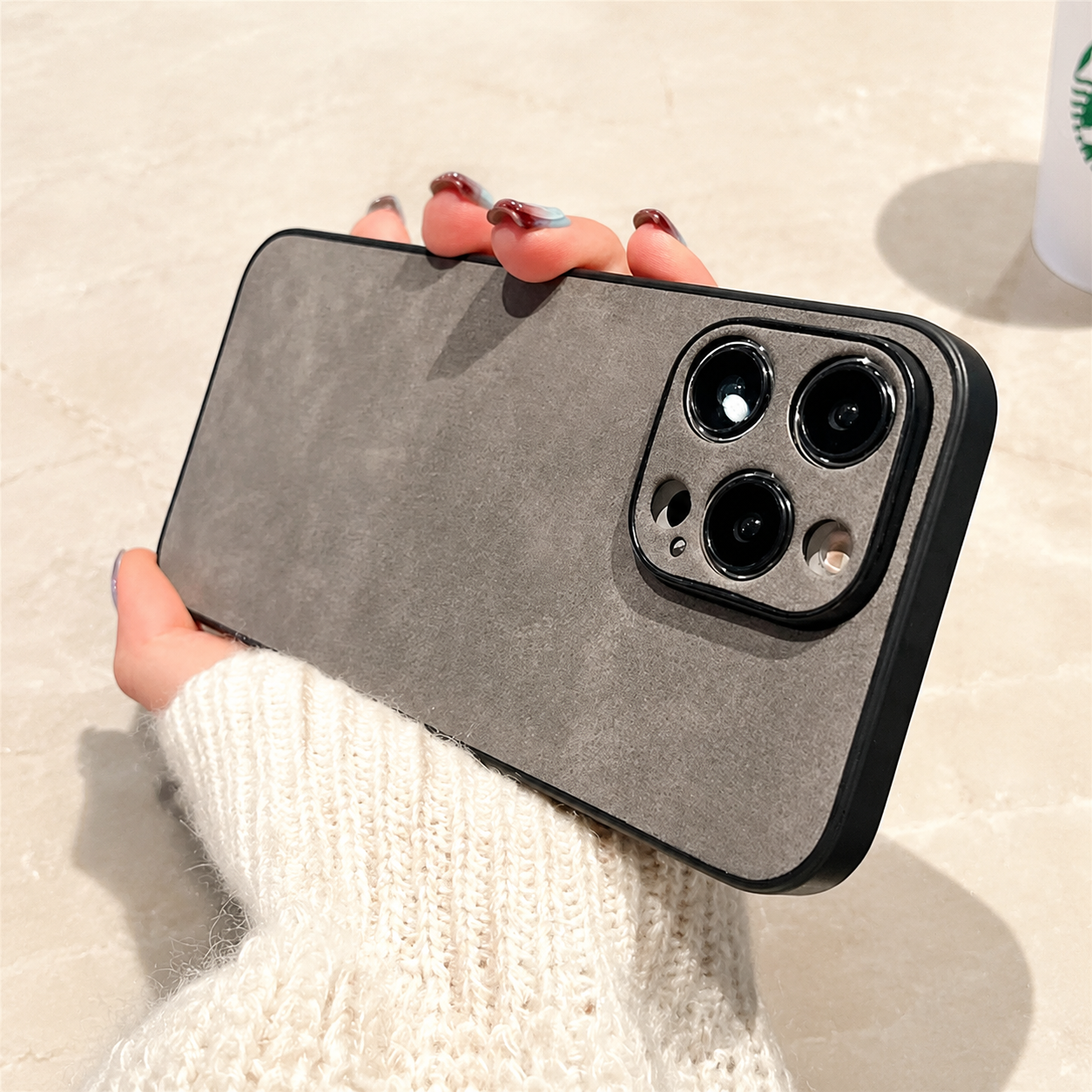 Premium iPhone Case Suede Leather Cover with Soft Silicone Edges Shockproof Camera Lens Protection Anti Scratch Non Slip Ultra Thin Slim Protective Design