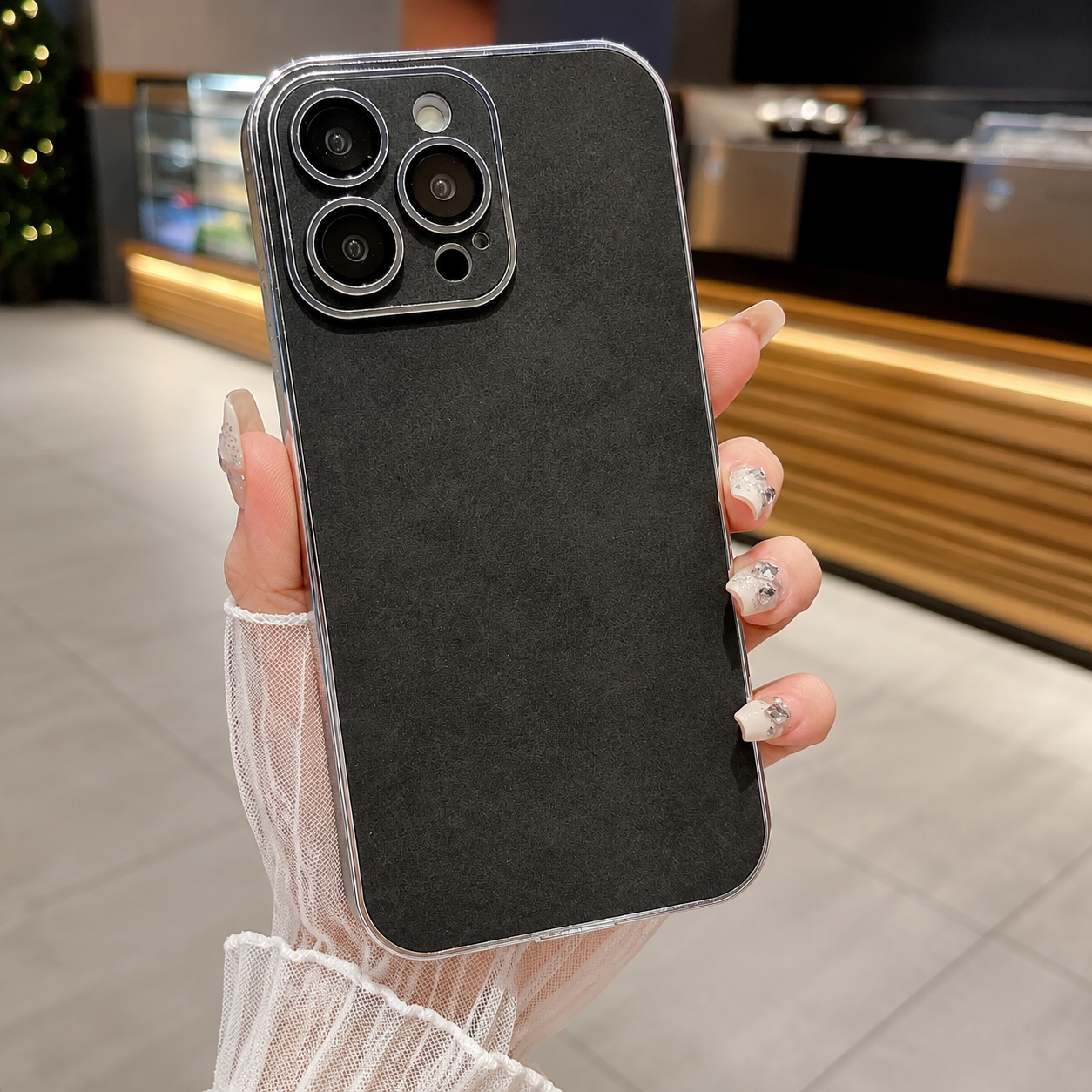 Premium iPhone Case Suede Leather Cover with Soft Silicone Edges Shockproof Camera Lens Protection Anti Scratch Non Slip Ultra Thin Slim Protective Design