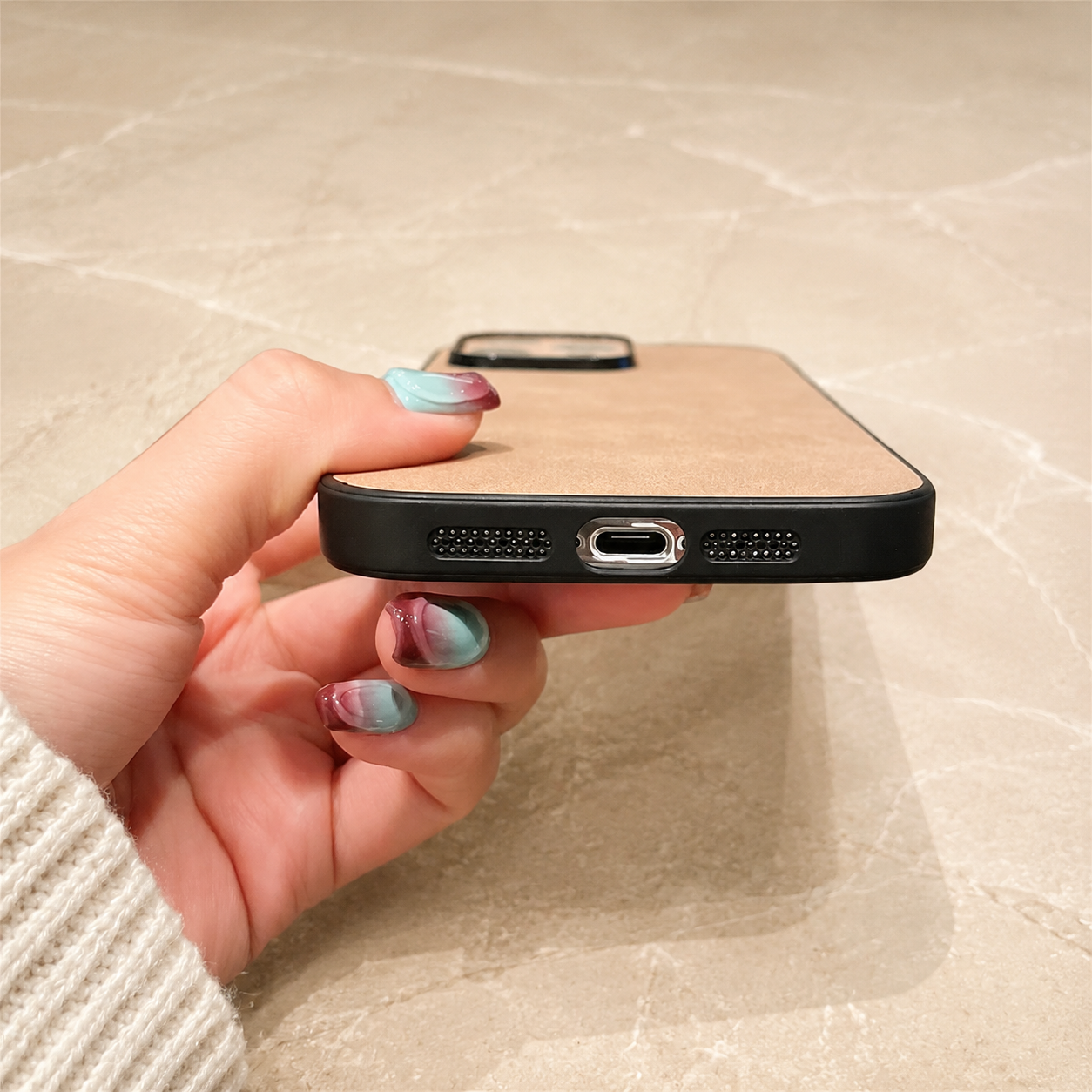 Premium iPhone Case Suede Leather Cover with Soft Silicone Edges Shockproof Camera Lens Protection Anti Scratch Non Slip Ultra Thin Slim Protective Design