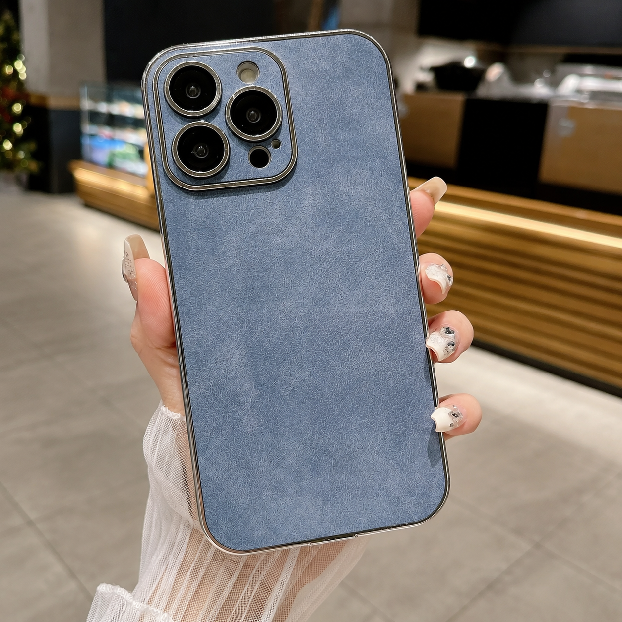 Premium iPhone Case Suede Leather Cover with Soft Silicone Edges Shockproof Camera Lens Protection Anti Scratch Non Slip Ultra Thin Slim Protective Design