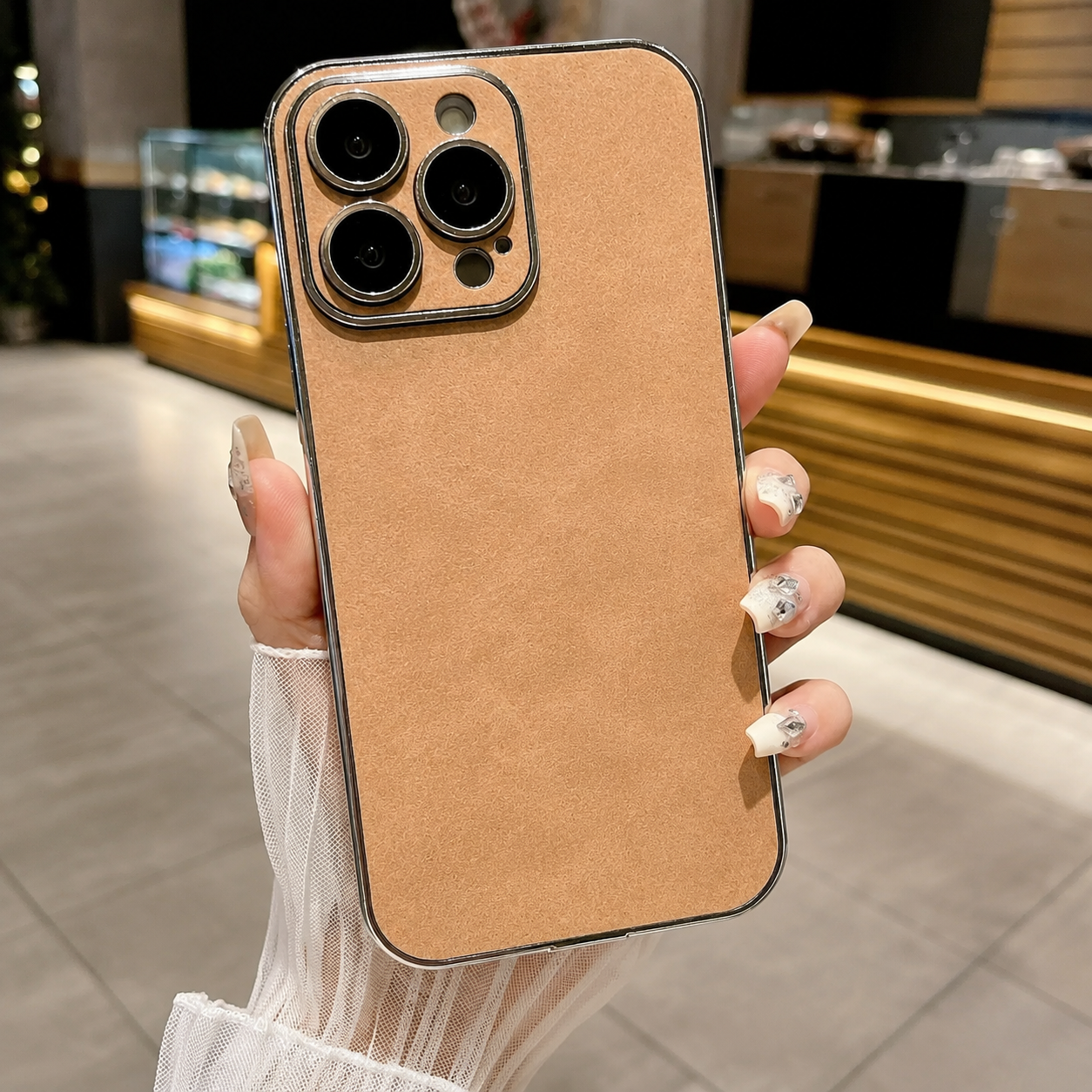 Premium iPhone Case Suede Leather Cover with Soft Silicone Edges Shockproof Camera Lens Protection Anti Scratch Non Slip Ultra Thin Slim Protective Design