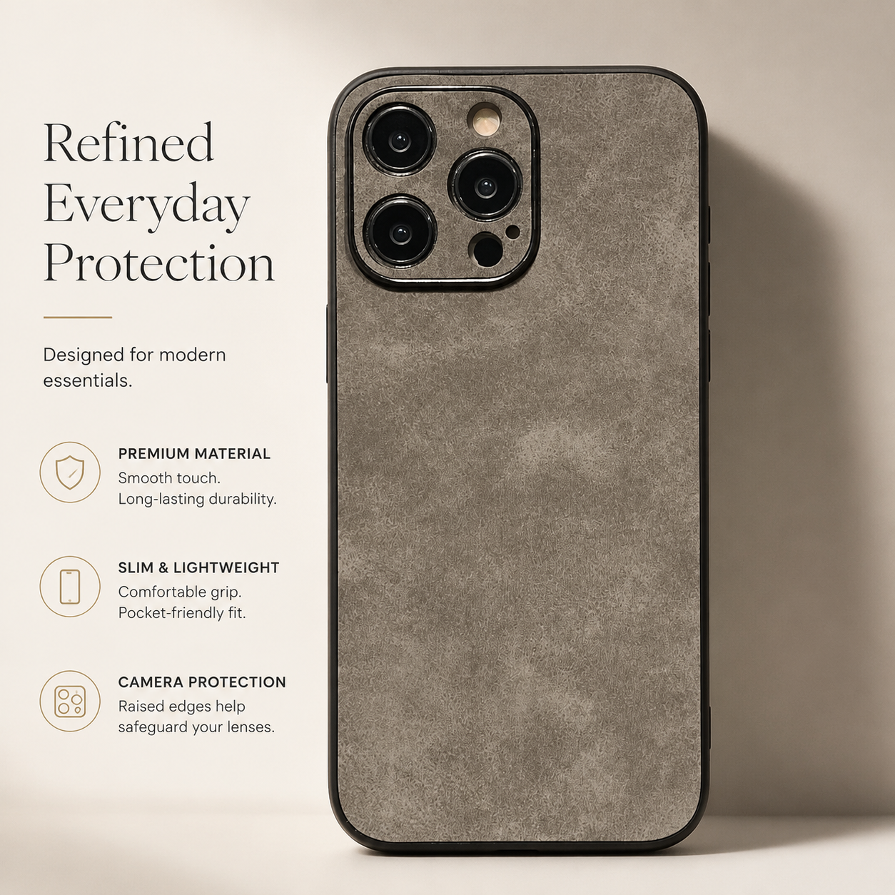 Premium iPhone Case Suede Leather Cover with Soft Silicone Edges Shockproof Camera Lens Protection Anti Scratch Non Slip Ultra Thin Slim Protective Design