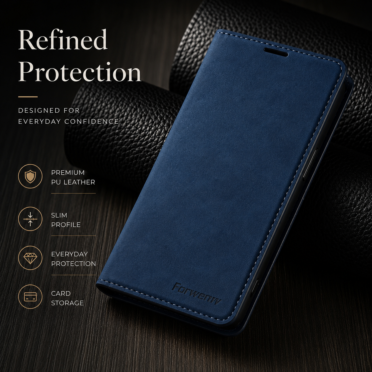 Premium iPhone Case Suede Leather Wallet Flip Cover Card Holder Magnetic Closure Shockproof Full Body Protection Slim Protective Design