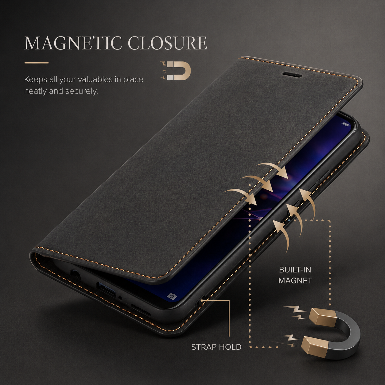 Premium iPhone Case Suede Leather Wallet Flip Cover Magnetic Closure Card Holder Shockproof Protective Cover Slim Luxury Design