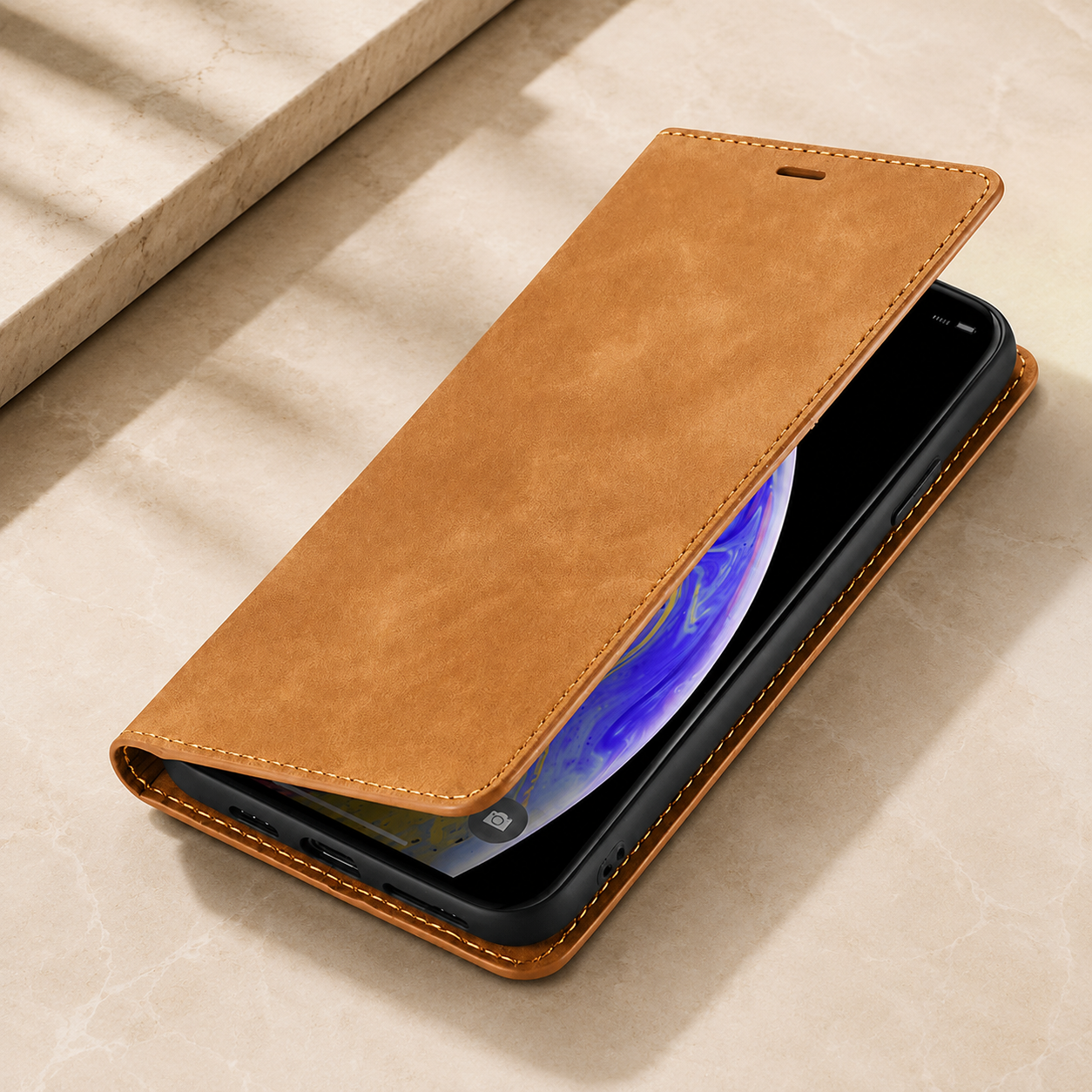 Premium iPhone Case Suede Leather Wallet Flip Cover Magnetic Closure Card Holder Shockproof Protective Cover Slim Luxury Design