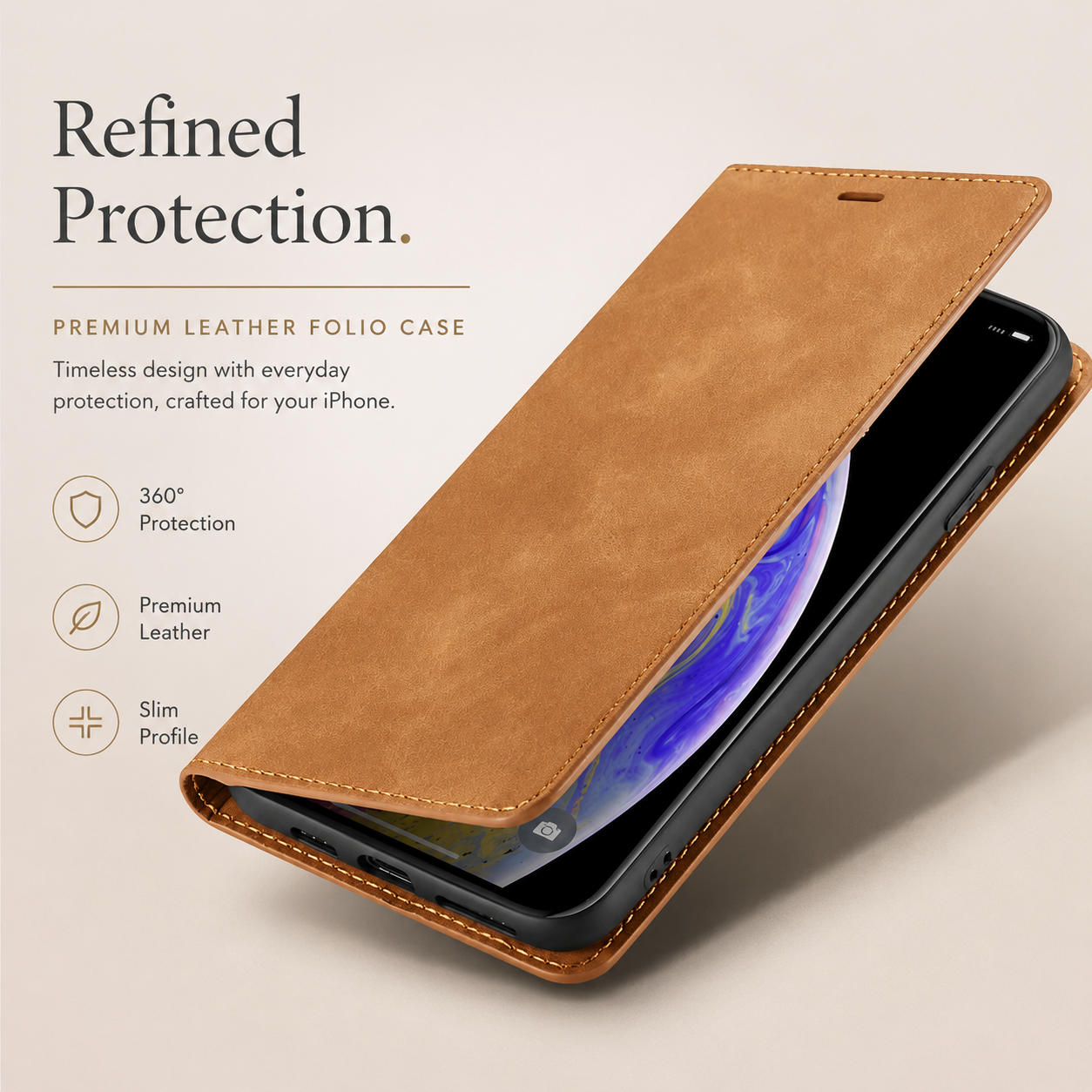 Premium iPhone Case Suede Leather Wallet Flip Cover Magnetic Closure Card Holder Shockproof Protective Cover Slim Luxury Design