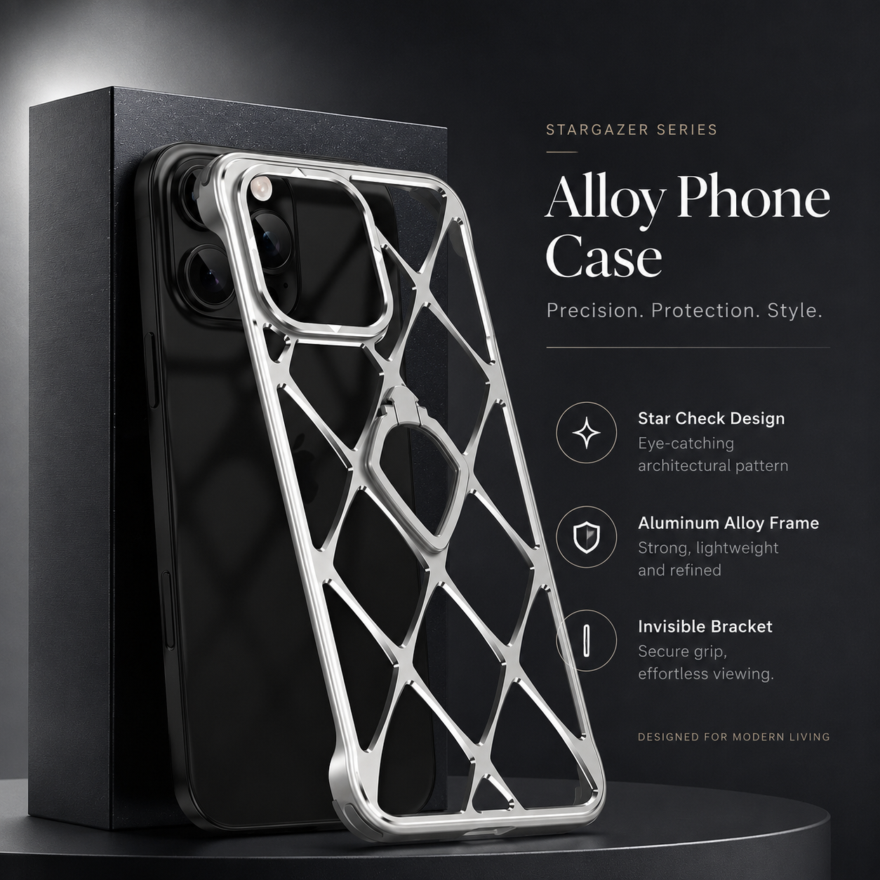 Premium iPhone Case Ultra Light Metal Bracket Cover MagSafe Compatible Heat Dissipation Shockproof Kickstand Camera Lens Protection Slim Design