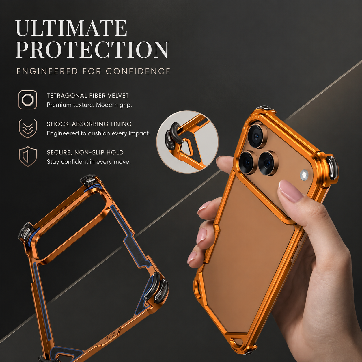 Premium iPhone Case Ultra Thin Aviation Aluminum Metal Frame Bumper Shockproof Protective Cover Wireless Charging Compatible Minimalist Half Wrapped Design