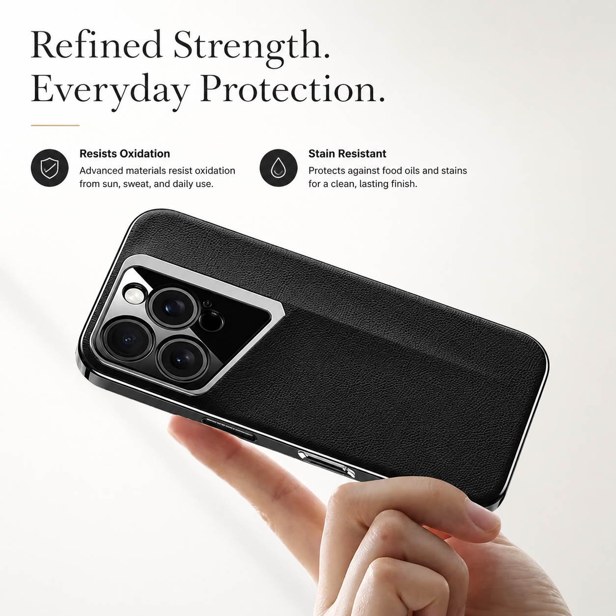 Premium iPhone Case Vegan Leather Hard Back Protective Cover Camera Lens Protection Anti-Fingerprint Anti-Scratch Slim Lightweight Wireless Charging Compatible Full Coverage
