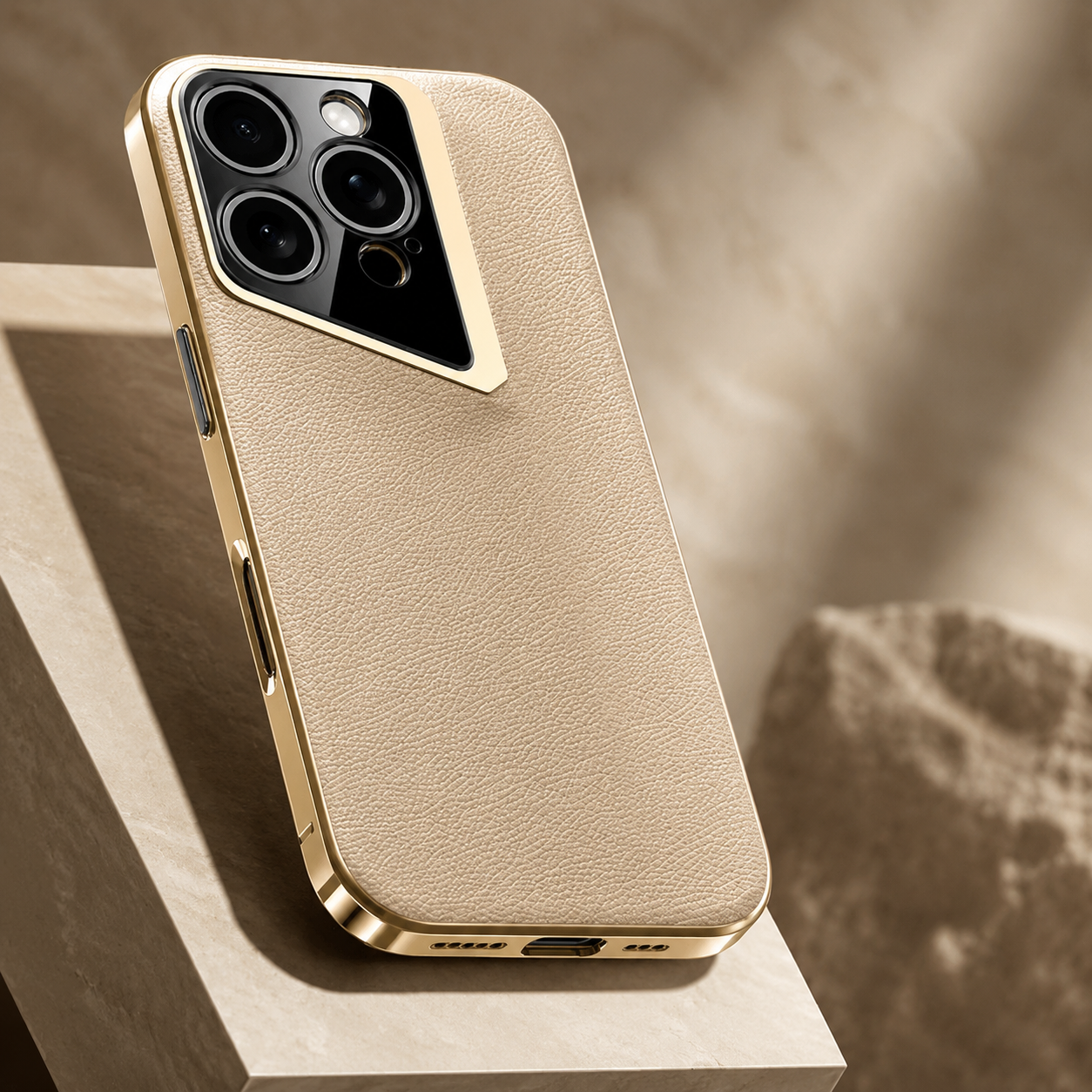 Premium iPhone Case Vegan Leather Hard Back Protective Cover Camera Lens Protection Anti-Fingerprint Anti-Scratch Slim Lightweight Wireless Charging Compatible Full Coverage