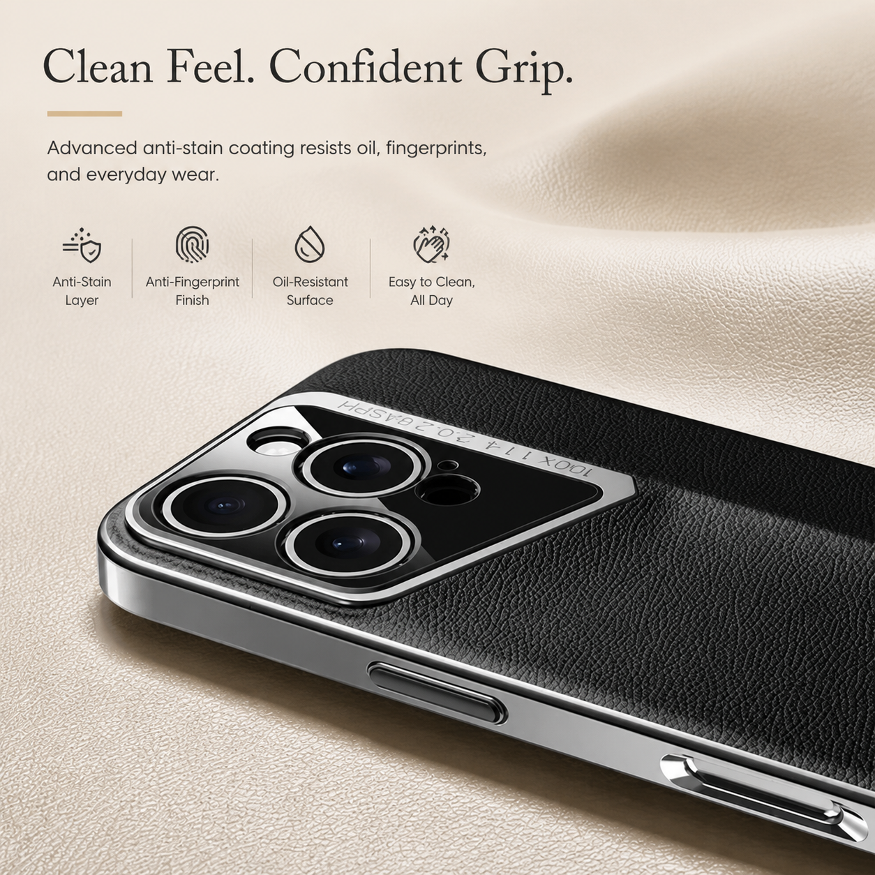 Premium iPhone Case Vegan Leather Hard Back Protective Cover Camera Lens Protection Anti-Fingerprint Anti-Scratch Slim Lightweight Wireless Charging Compatible Full Coverage