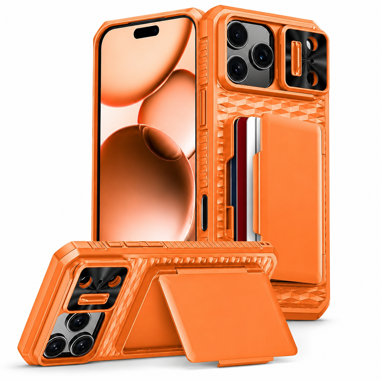 Premium iPhone Case Wallet Card Holder Sliding Camera Cover Shockproof Dual Layer Heavy Duty Protective Cover Stand Full Coverage Anti Scratch Design