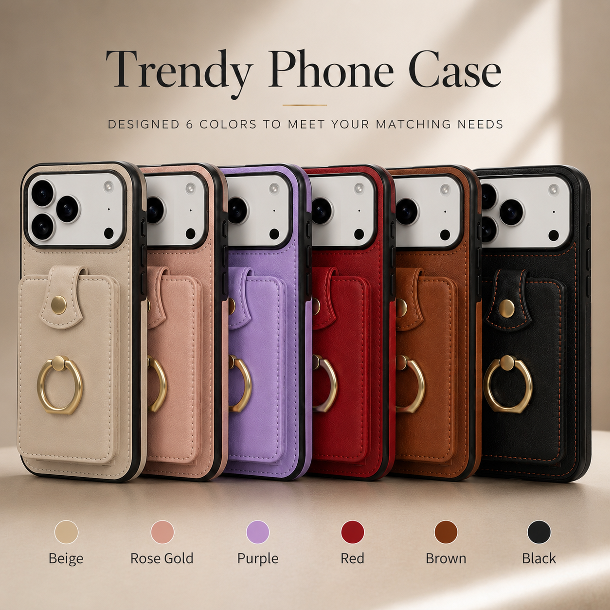 Premium iPhone Case Wallet Cover Card Holder RFID Blocking PU Leather Protective Case 360 Rotating Ring Kickstand Shockproof Full Coverage Design