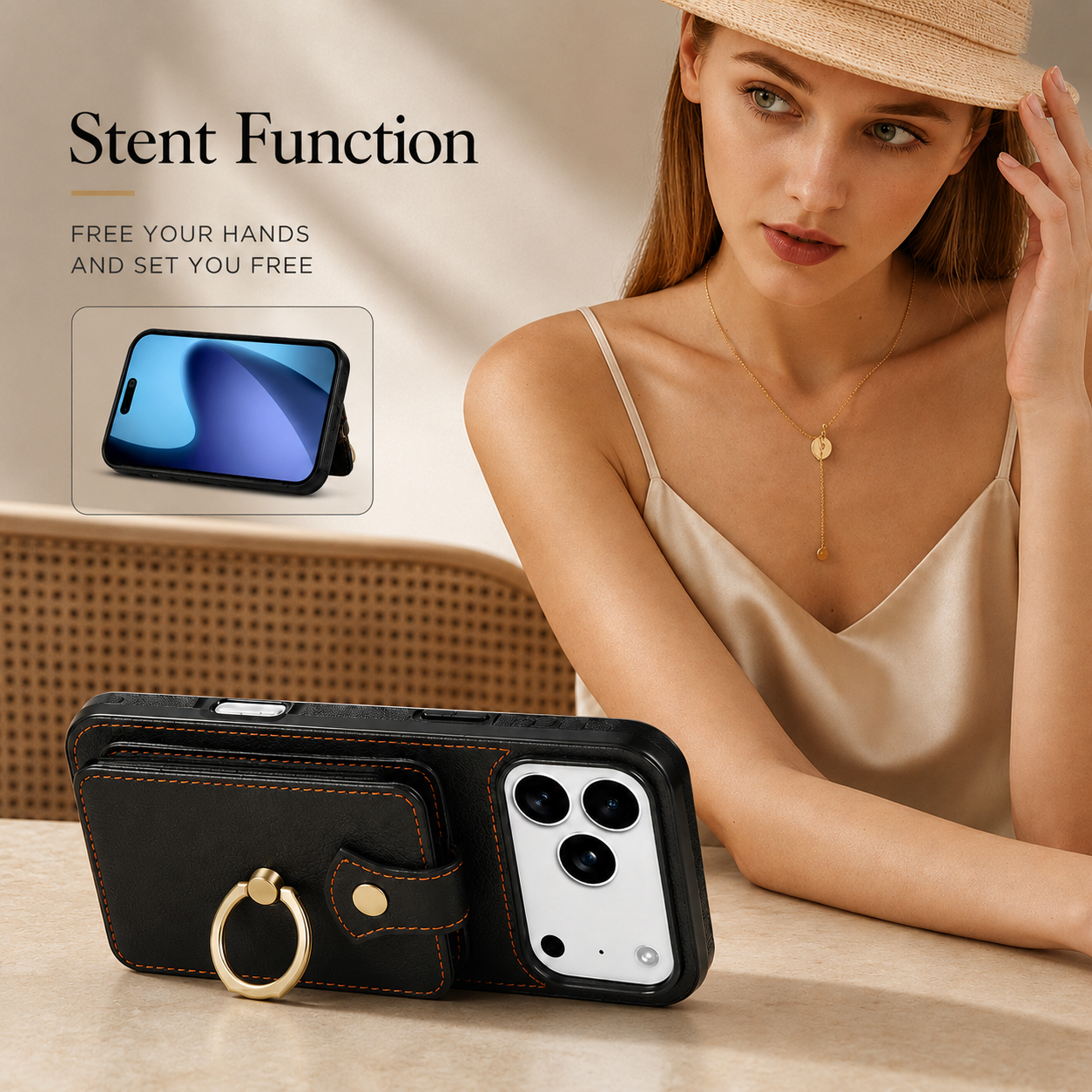 Premium iPhone Case Wallet Cover Card Holder RFID Blocking PU Leather Protective Case 360 Rotating Ring Kickstand Shockproof Full Coverage Design