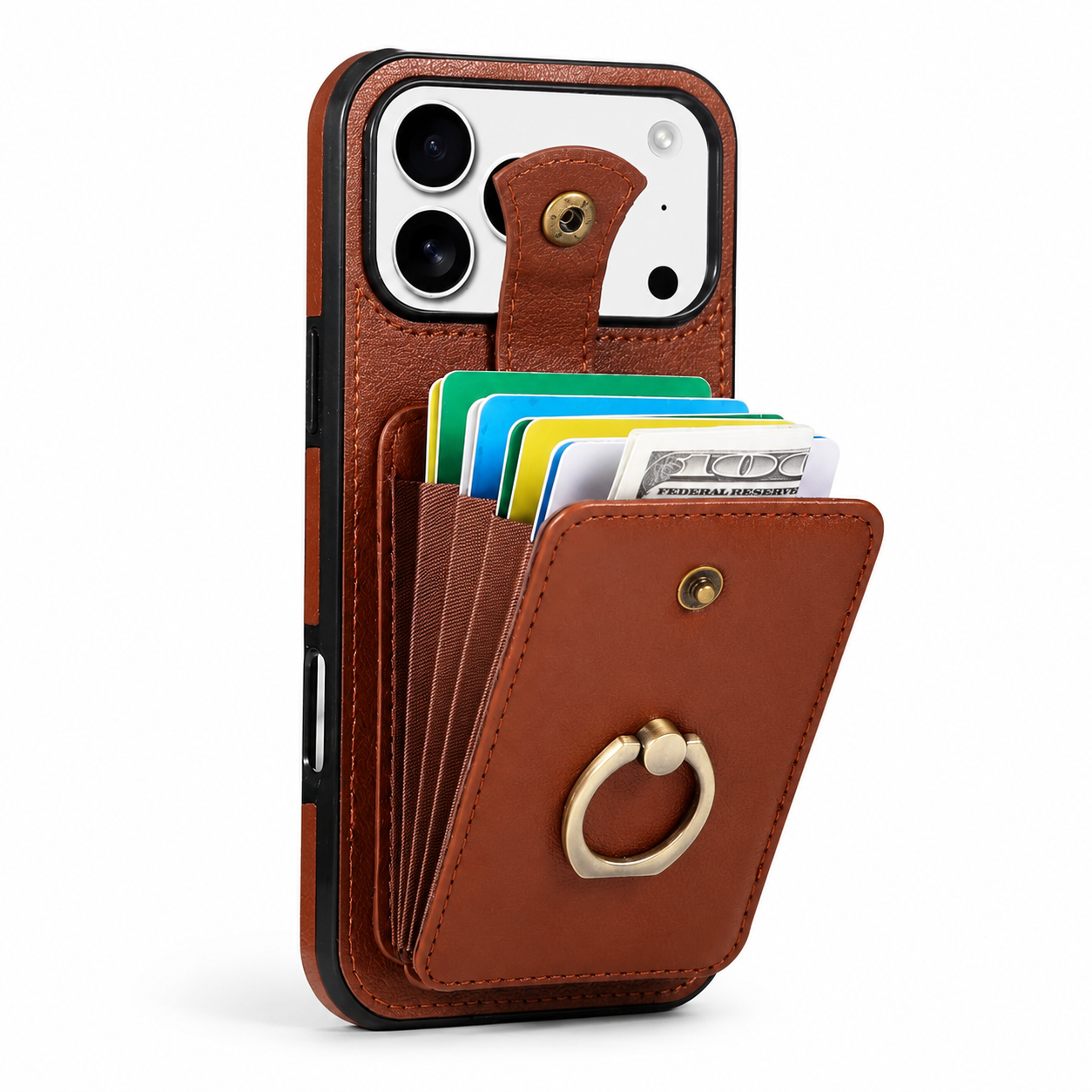 Premium iPhone Case Wallet Cover Card Holder RFID Blocking PU Leather Protective Case 360 Rotating Ring Kickstand Shockproof Full Coverage Design
