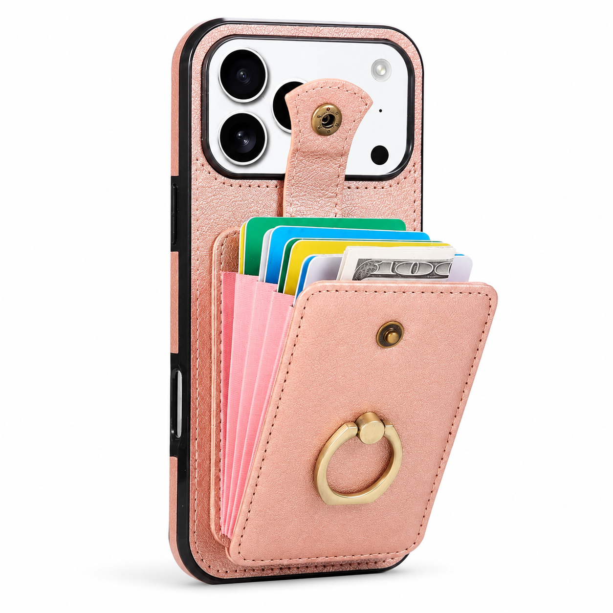 Premium iPhone Case Wallet Cover Card Holder RFID Blocking PU Leather Protective Case 360 Rotating Ring Kickstand Shockproof Full Coverage Design