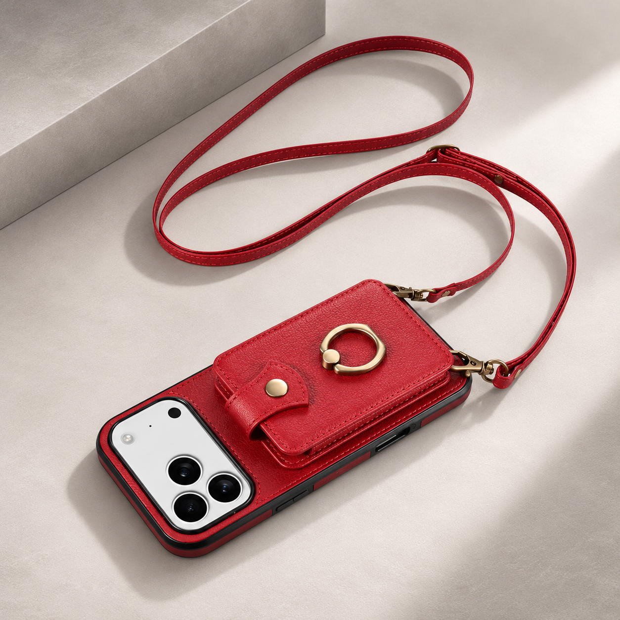 Premium iPhone Case Wallet Cover Card Holder RFID Blocking PU Leather Protective Case 360 Rotating Ring Kickstand Shockproof Full Coverage Design