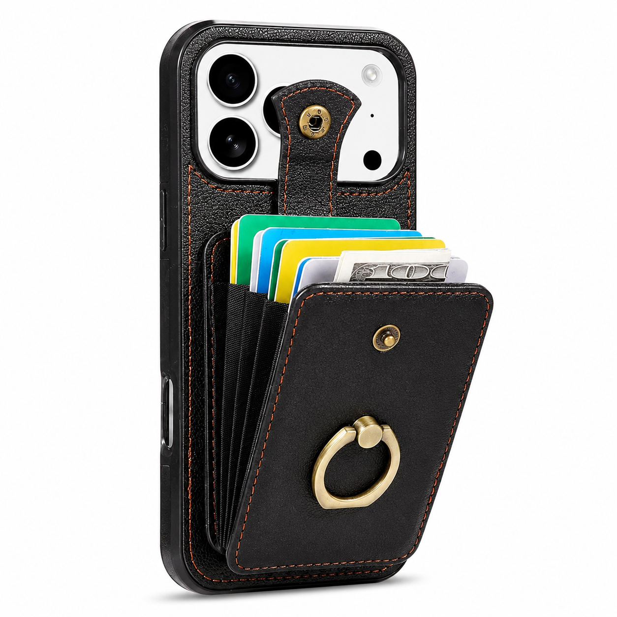 Premium iPhone Case Wallet Cover Card Holder RFID Blocking PU Leather Protective Case 360 Rotating Ring Kickstand Shockproof Full Coverage Design