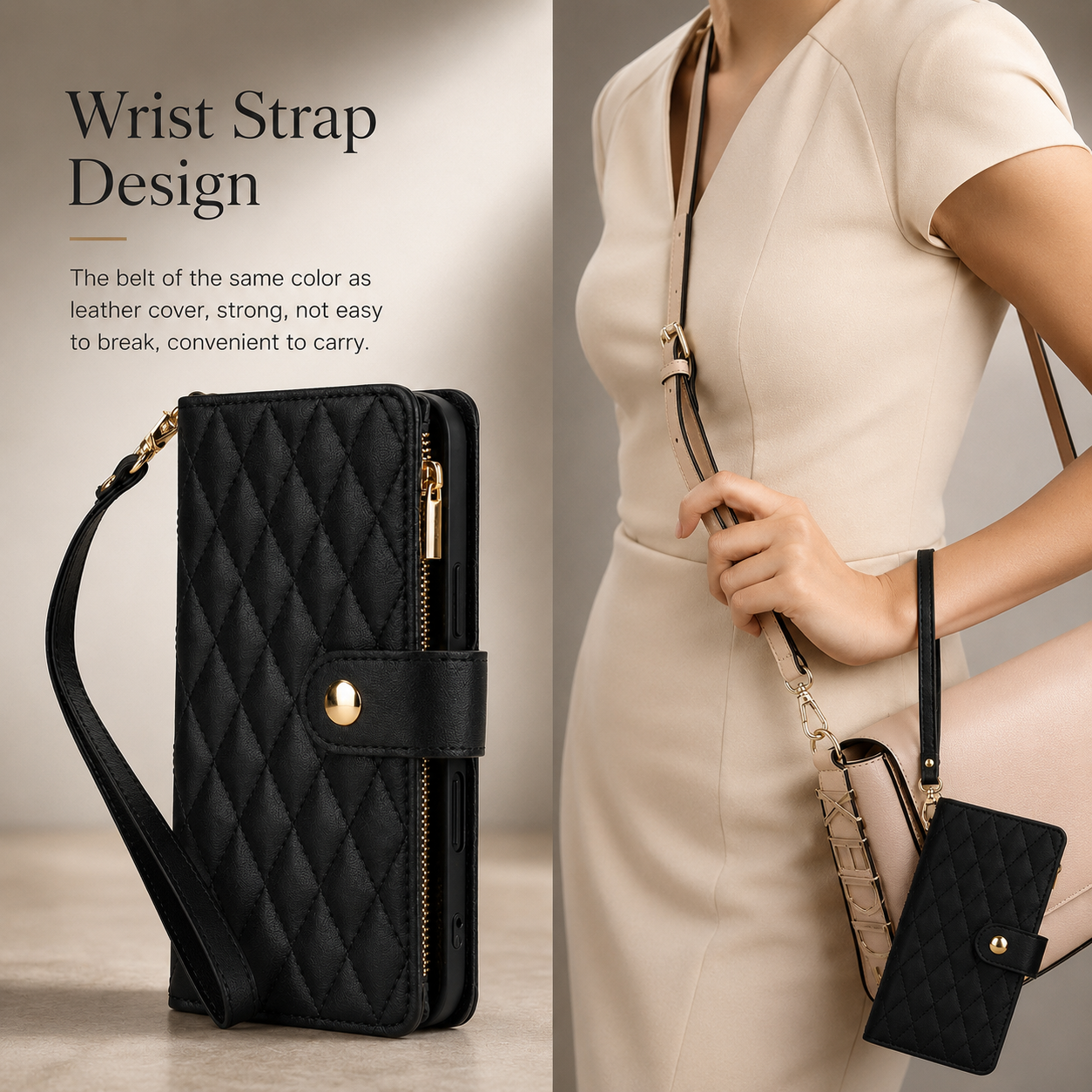 Premium iPhone Case Wallet Flip Cover Magnetic Leather Protective Case Zipper Card Holder Shockproof Crossbody Strap Kickstand Full Coverage