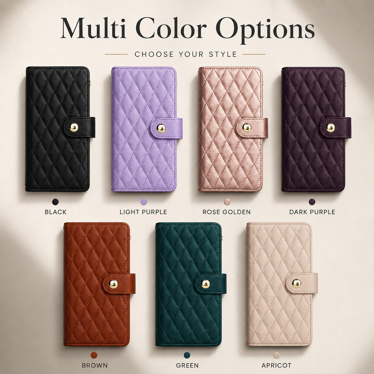 Premium iPhone Case Wallet Flip Cover Magnetic Leather Protective Case Zipper Card Holder Shockproof Crossbody Strap Kickstand Full Coverage