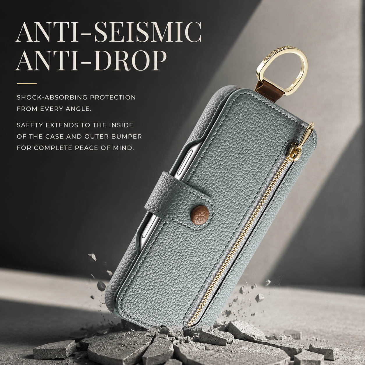 Premium iPhone Case Wallet Flip Leather Cover Card Holder Wrist Strap Ring Kickstand Shockproof Magnetic Closure Full Protection Design